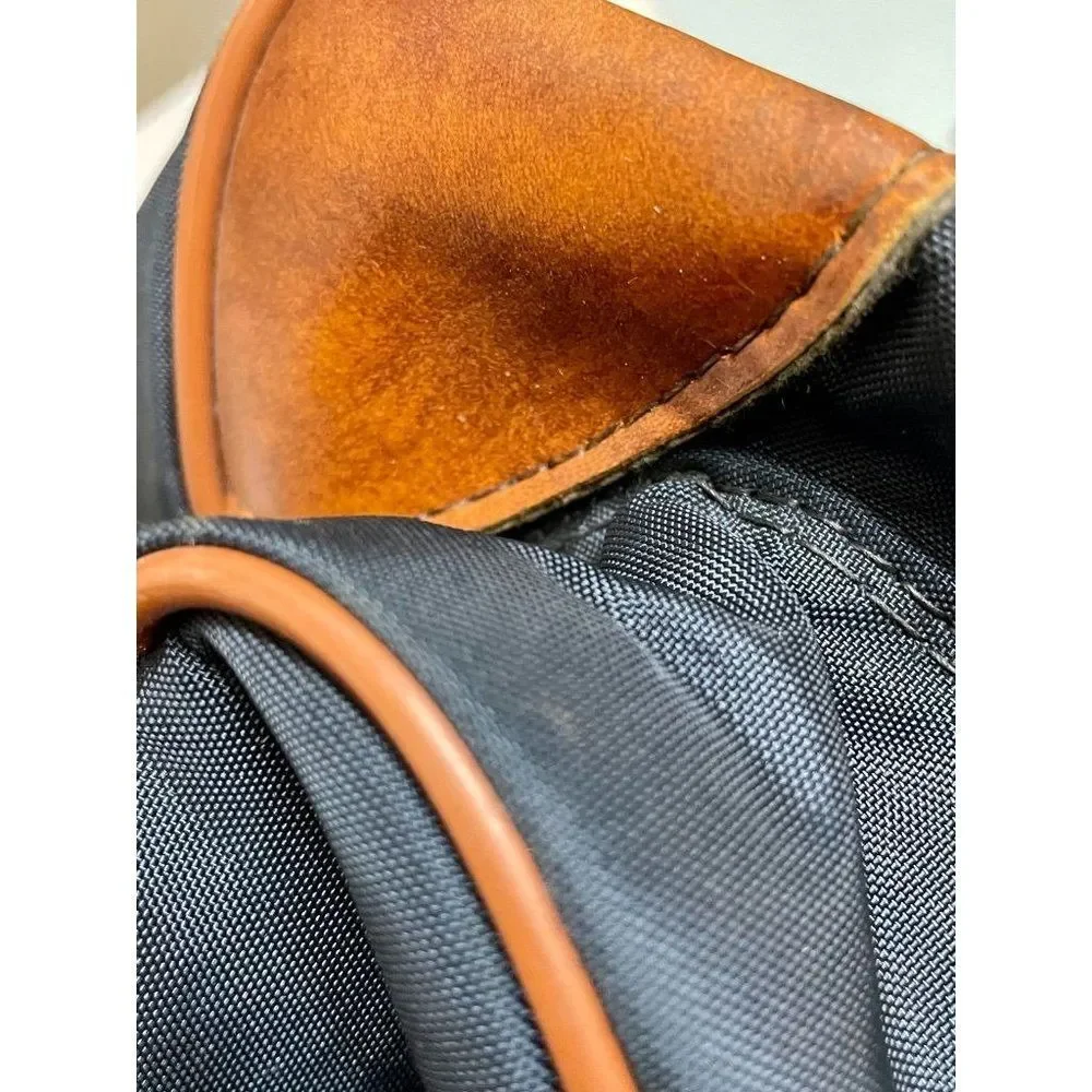 Vintage Overnight Bag canvas with leather trim navy and leather 17” x 11”